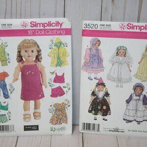 Sewing Pattern Bundle 18" Doll clothes Simplicity 4654 and 3520